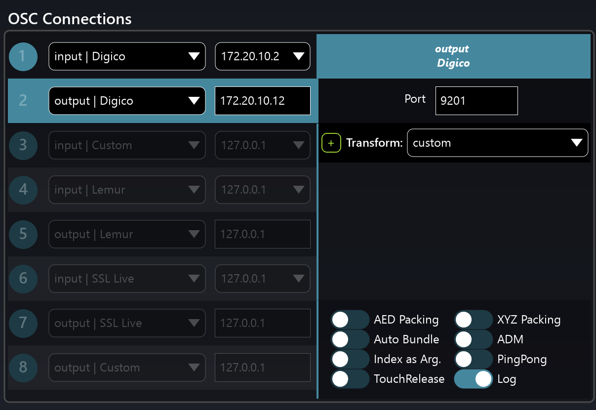OSC Connections DiGiCo Presets