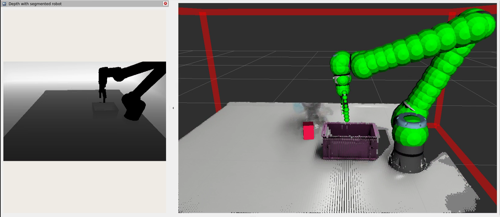 RViz visualization of Isaac Manipulator pick and place for a robot simulated in Isaac Sim