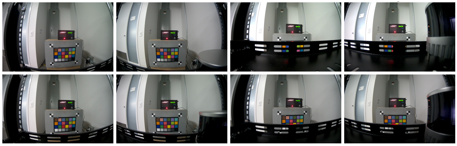 Image above contains a composite of 8 camera image captures from four Hawk cameras with Nova Orin, time synchronized as observed by the external high precision LED visual timer.