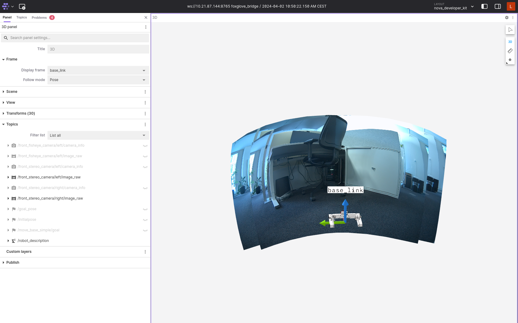 Foxglove visualization of the sensors