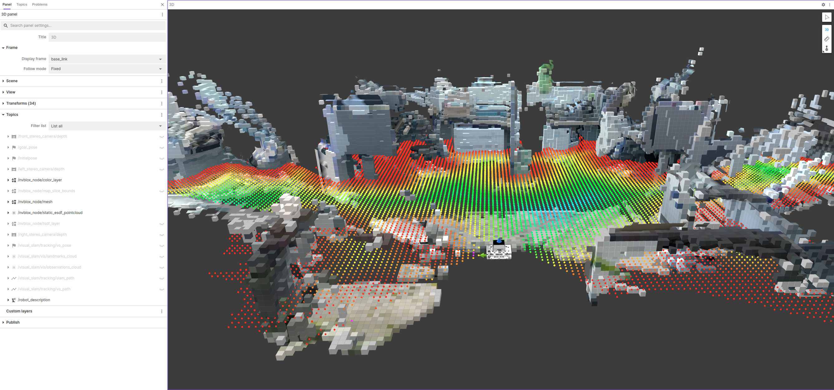 Foxglove visualization of the `Isaac Perceptor` outputs