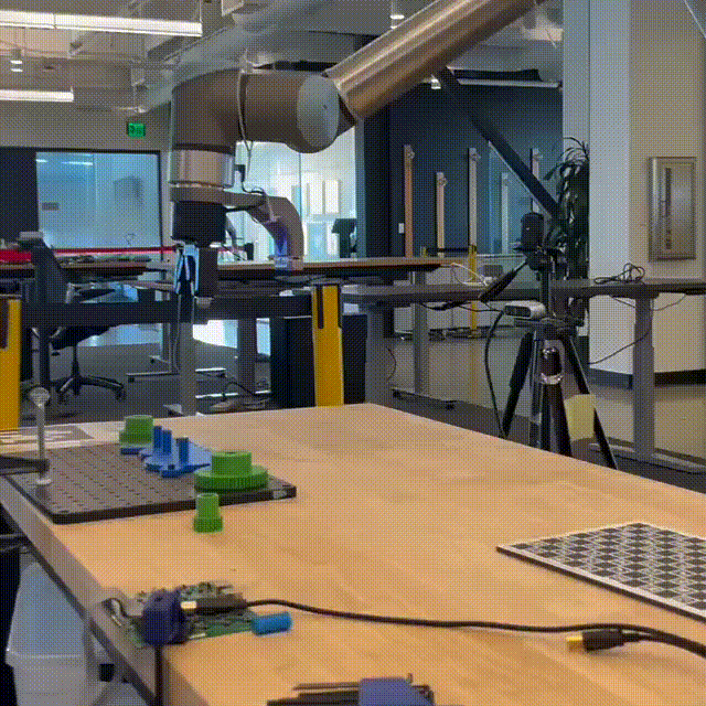 Real robot gear assembly for a robot for a policy trained on top of Isaac Sim and Isaac Lab