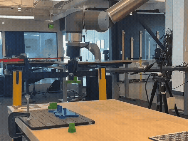 Real robot gear insertion retries for a robot for a policy trained on top of Isaac Sim and Isaac Lab