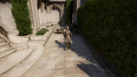 MotionBricks animation teaser: a stylized character moving through varied terrain