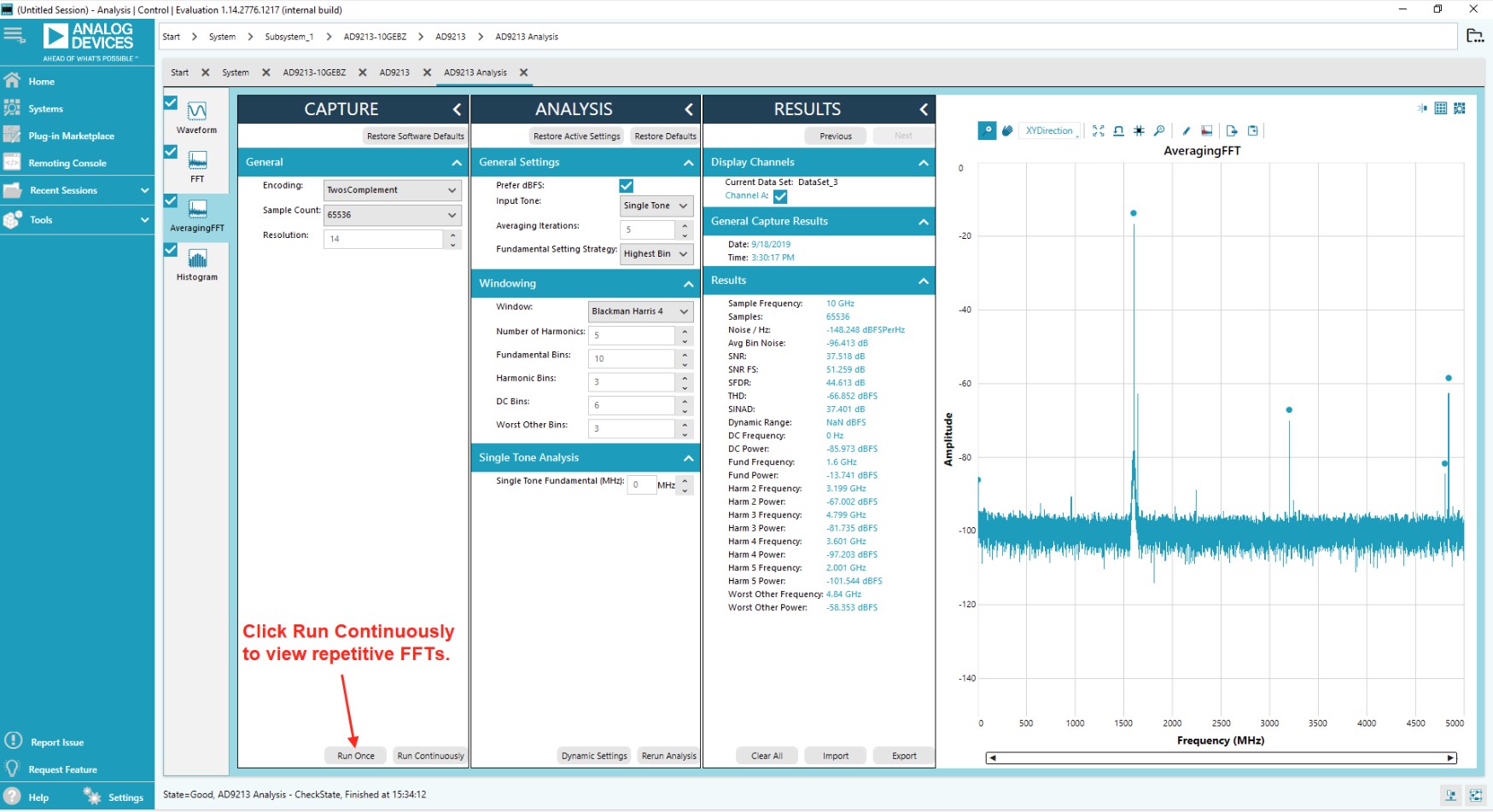 ACE analysis page showing repetitive FFT running continuously