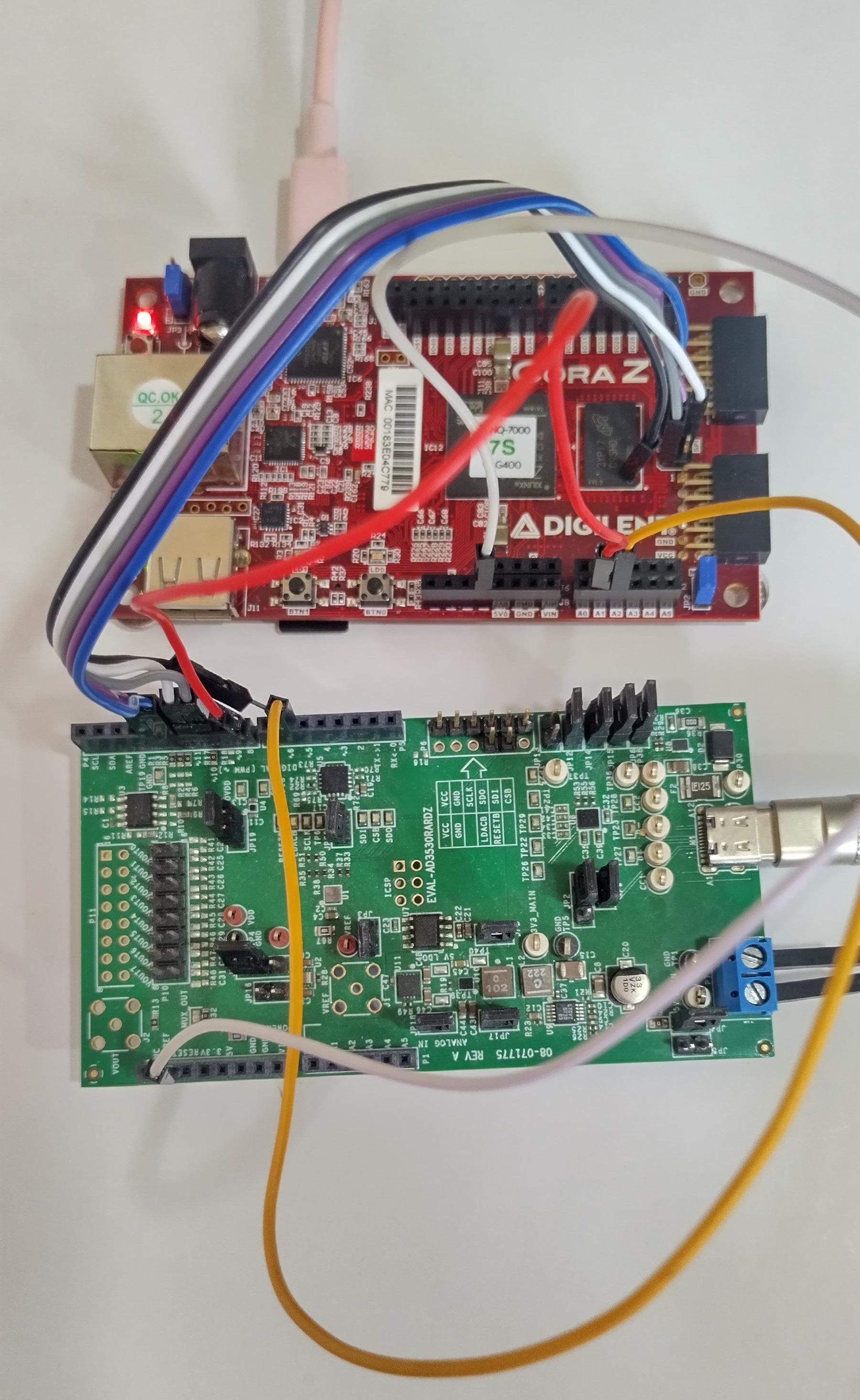 Full setup with CoraZ7s and EVAL-AD3530R connected