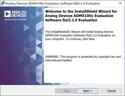 https://media.githubusercontent.com/media/analogdevicesinc/documentation/admx100x/docs/solutions/reference-designs/admx100x_evb/images/installation_wizard_welcome.png