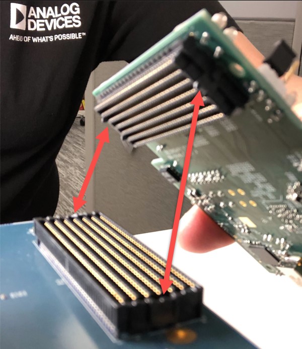 AD9213-10GEBZ-B plugged into the ADS8-V1EBZ FMC+ connector