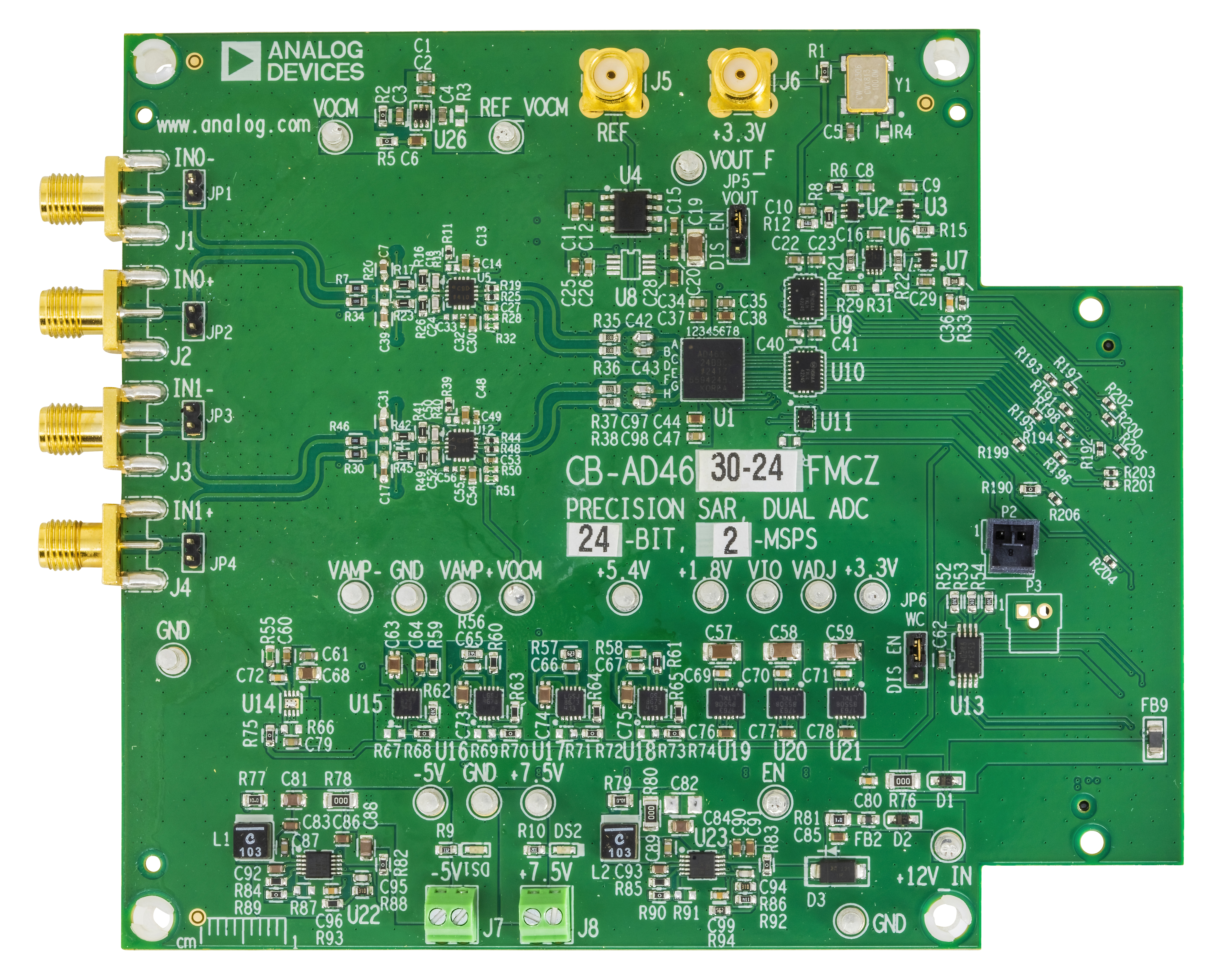 https://media.githubusercontent.com/media/analogdevicesinc/documentation/eval_ad463x_docs/docs/solutions/reference-designs/eval-ad463x-fmcz/images/cb_ad464030_24fmcz_top_evaluation_board.jpg