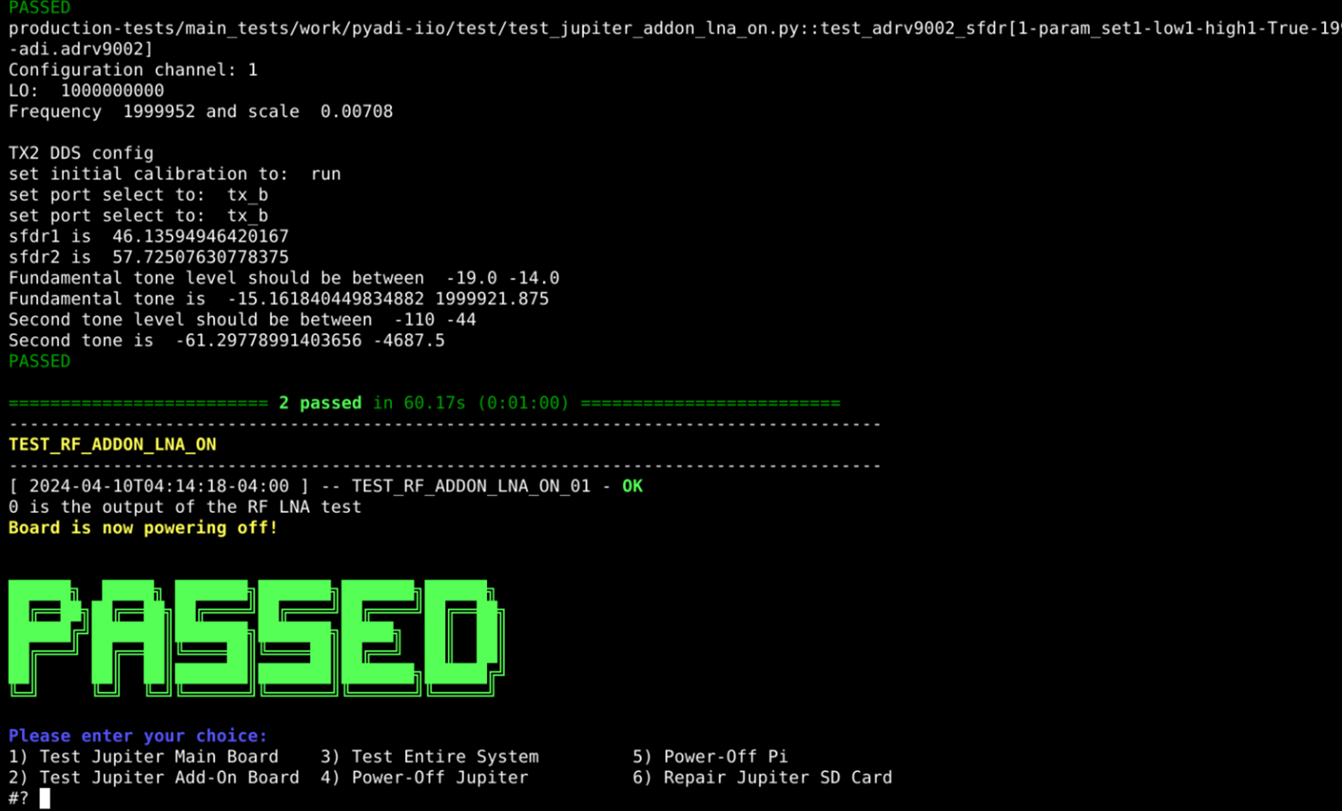 https://media.githubusercontent.com/media/analogdevicesinc/documentation/main/docs/solutions/reference-designs/ad-jupiter-ebz/images/test_command_2_addon_test_passed.png