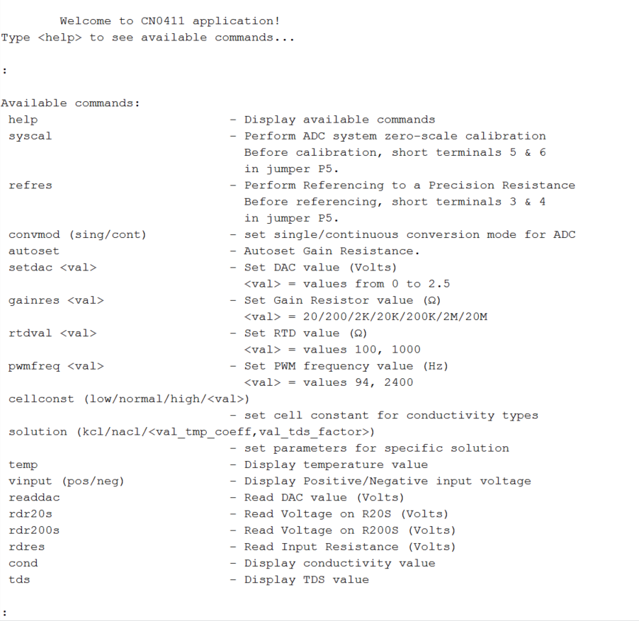 Serial monitor help command