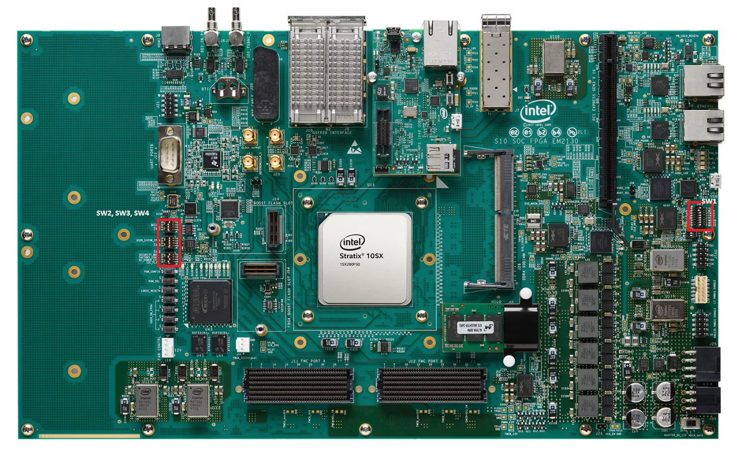 Switches on the Stratix 10 SX SoC board