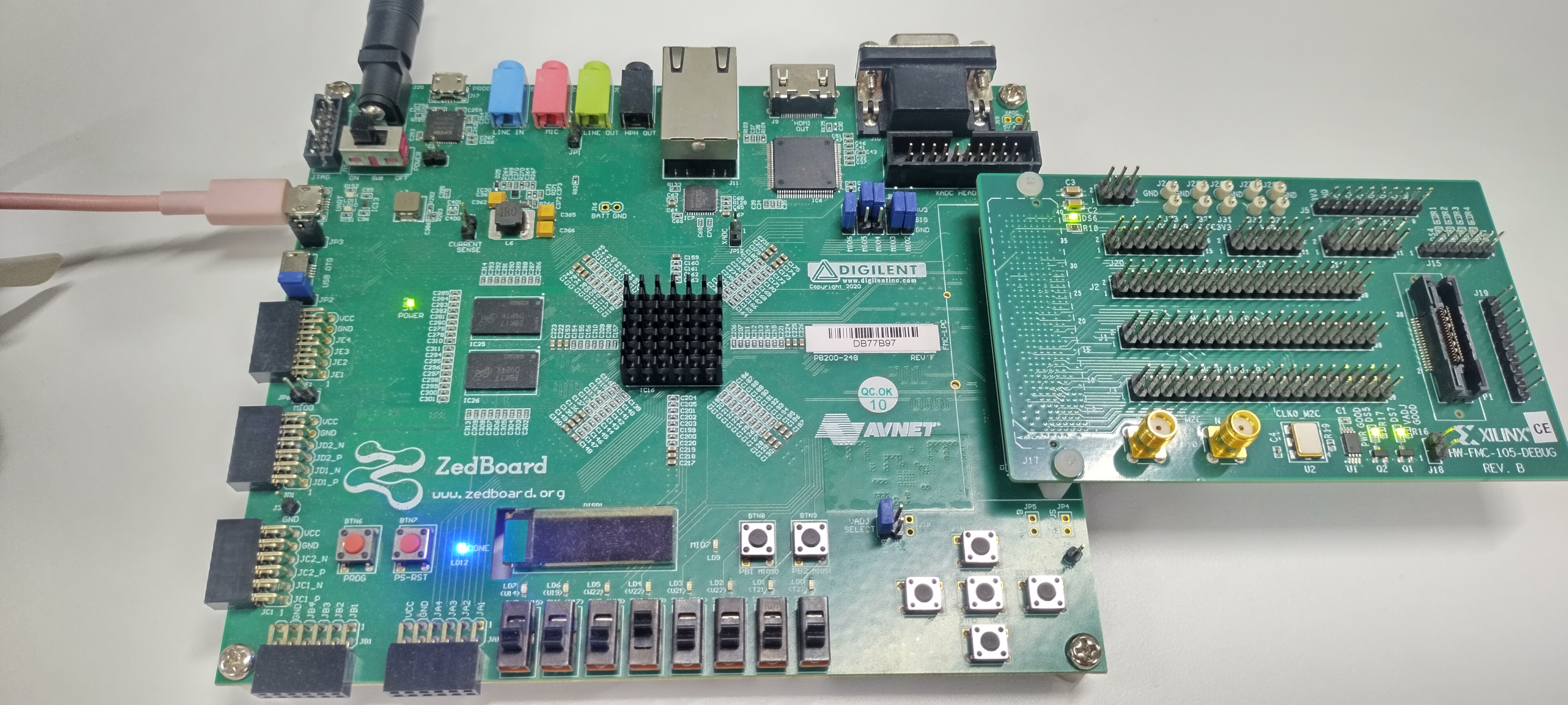 ZedBoard with EVAL-AD3530R connected via FMC LPC connector