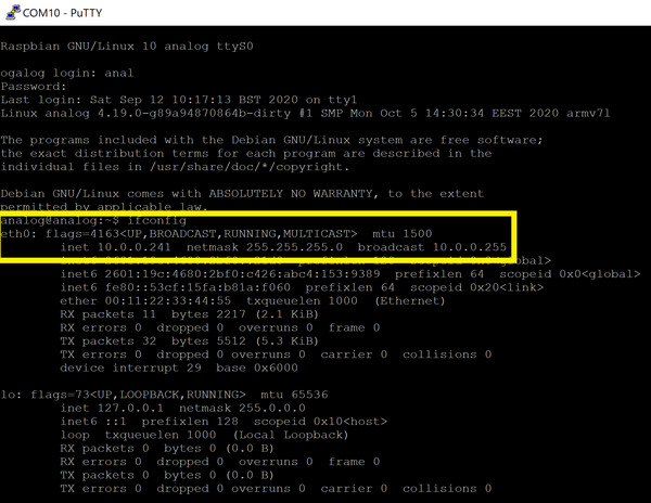 https://media.githubusercontent.com/media/analogdevicesinc/documentation/wiki_migration/cn0569_landing/docs/solutions/reference-designs/images/cn0540_serial_terminal_linux_ifconfig_inet.png