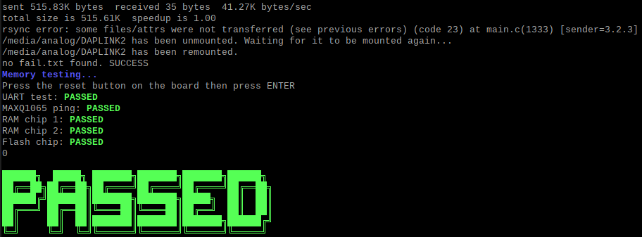 https://media.githubusercontent.com/media/analogdevicesinc/system-level/main/docs/solutions/reference-designs/ad-apard32690-sl/production_testing/images/firmware_and_memory_test_passed.png
