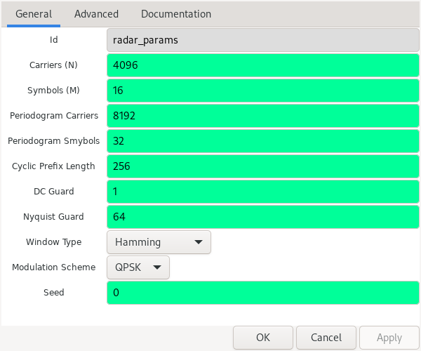 https://media.githubusercontent.com/media/analogdevicesinc/system-level/main/docs/solutions/reference-designs/eval-ad9081/images/radar_gr_ofdmradar_params.png