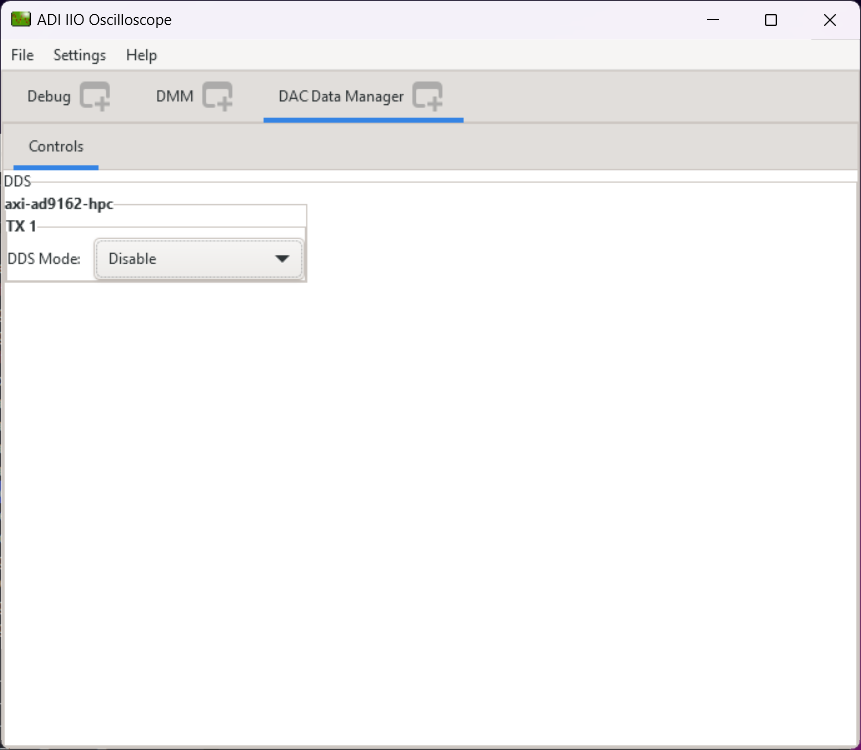 DAC Data Manager tab showing DDS configuration interface