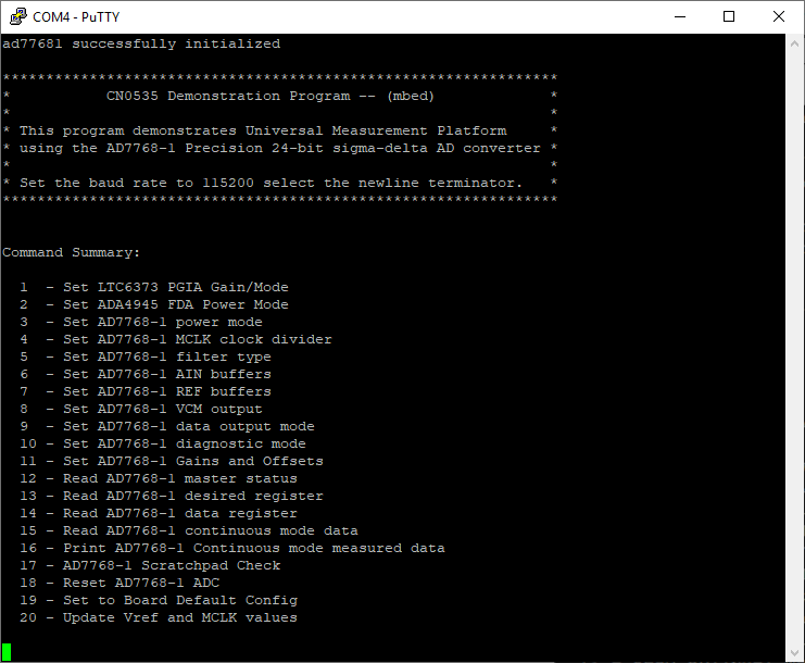 https://media.githubusercontent.com/media/analogdevicesinc/system-level/main/docs/solutions/reference-designs/eval-cn0535-fmcz/images/putty_terminal.png