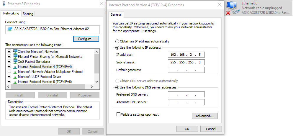 Configuration of USB to Ethernet Dongle IP