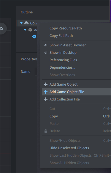 Right Click on Collection -> Add Game Object File