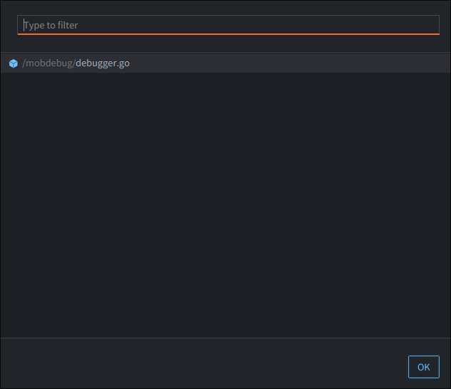 Selecting the debugger.go