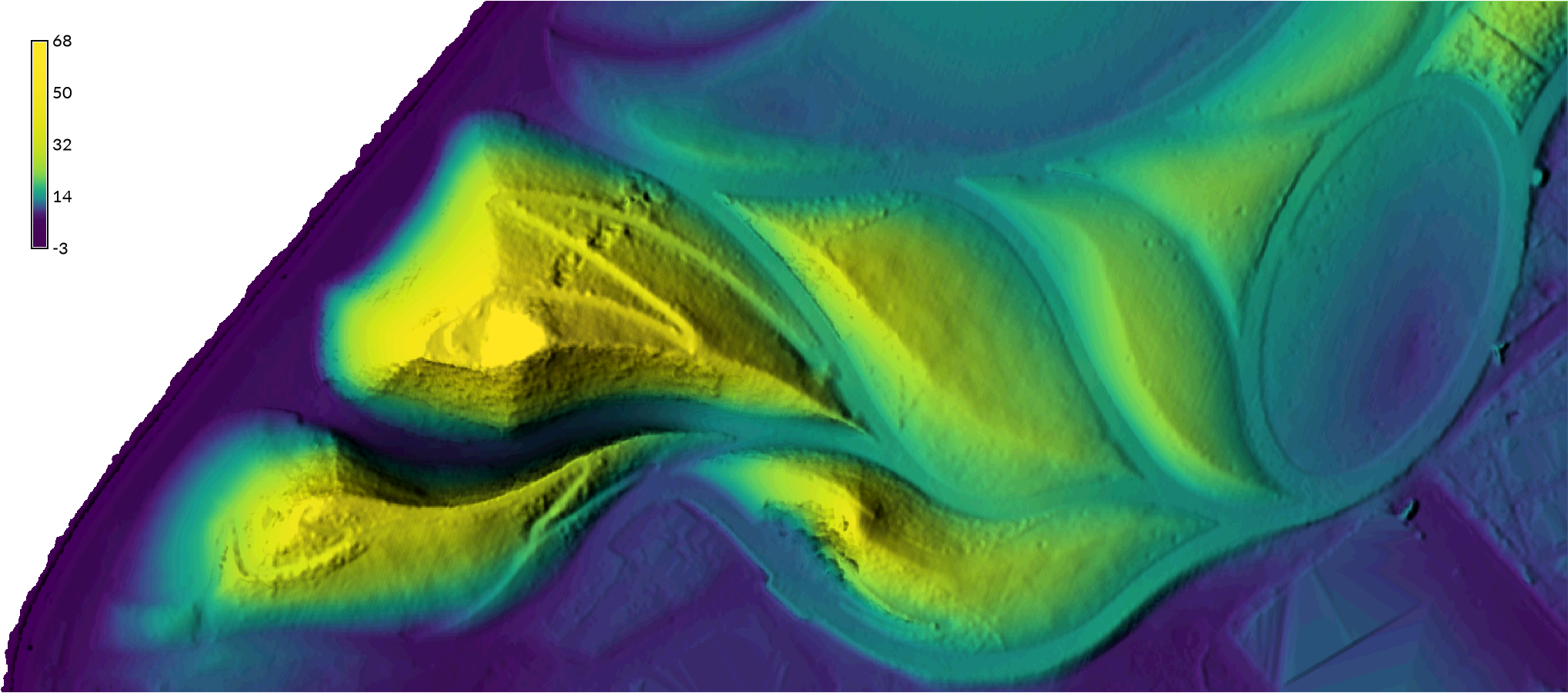 Digital elevation model with direct and diffuse illumination