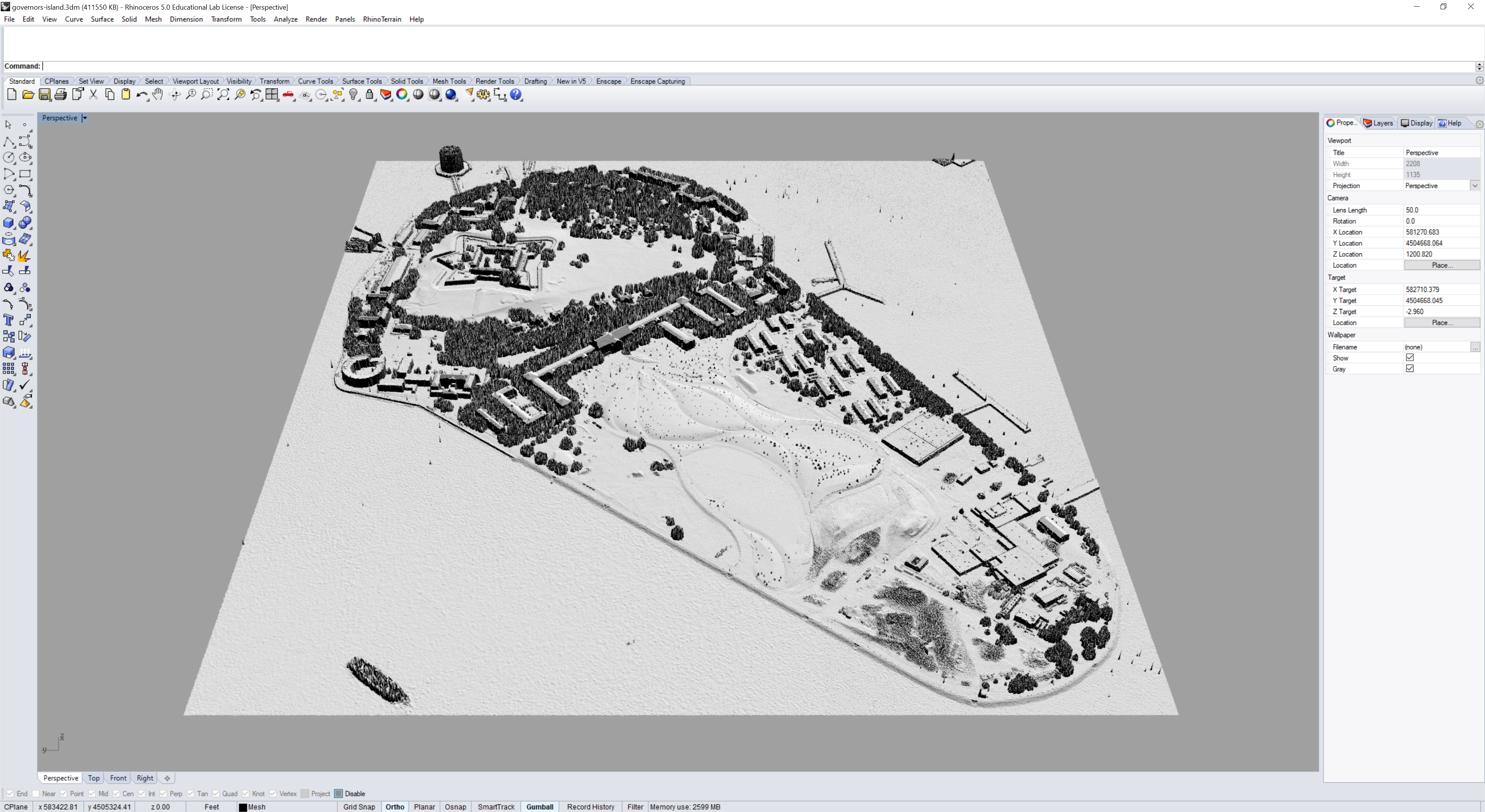 Mesh model of Governor's Island from lidar
