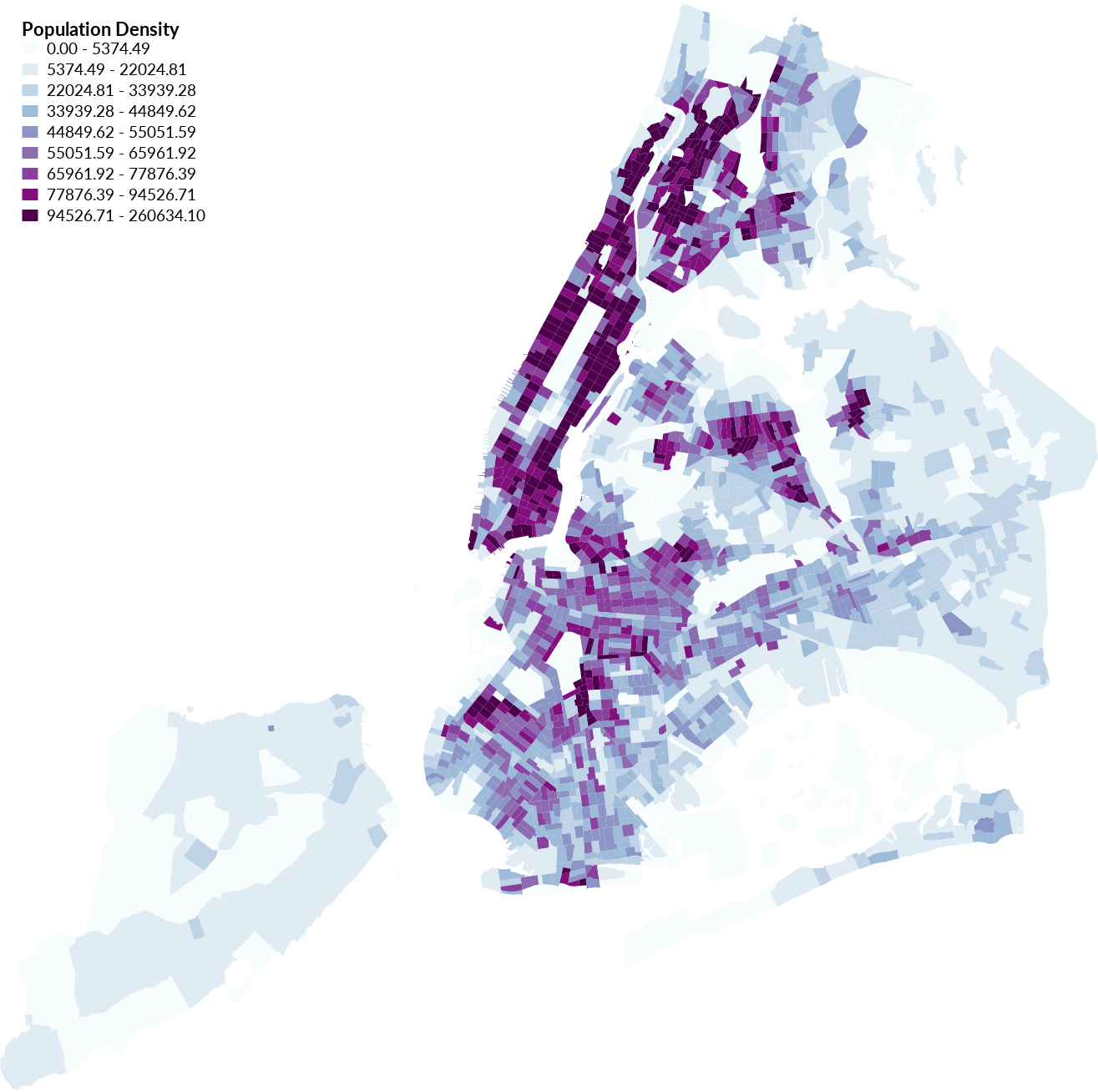 Population density choropleth with sequential colors