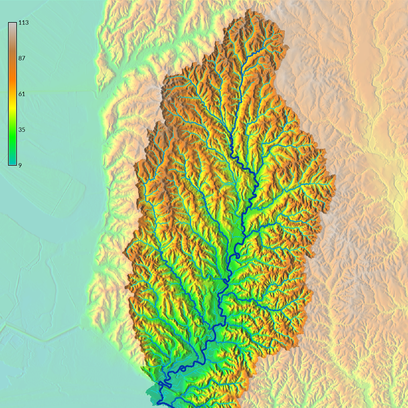 Shaded relief with streams