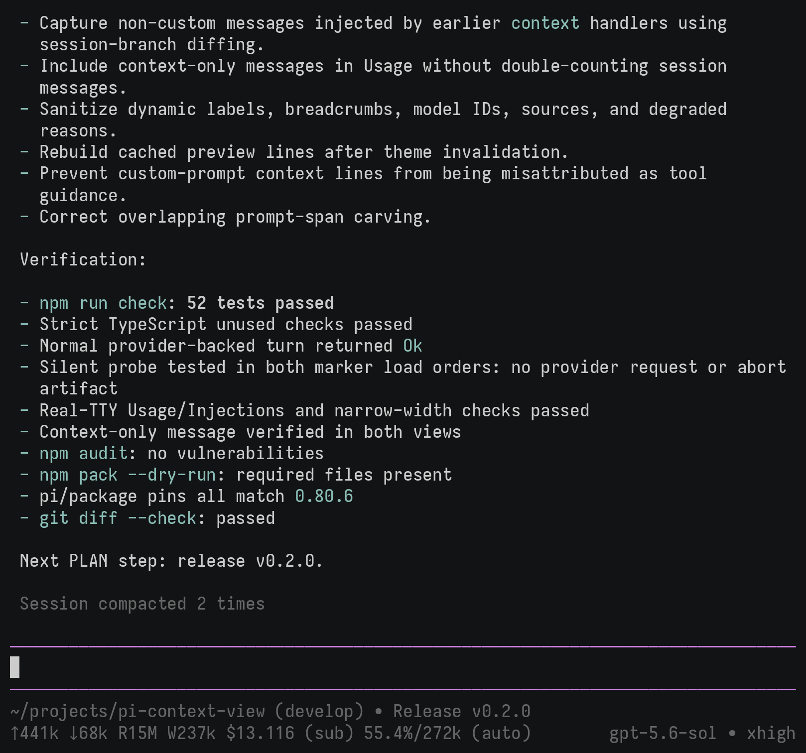 Context usage view showing estimated context composition