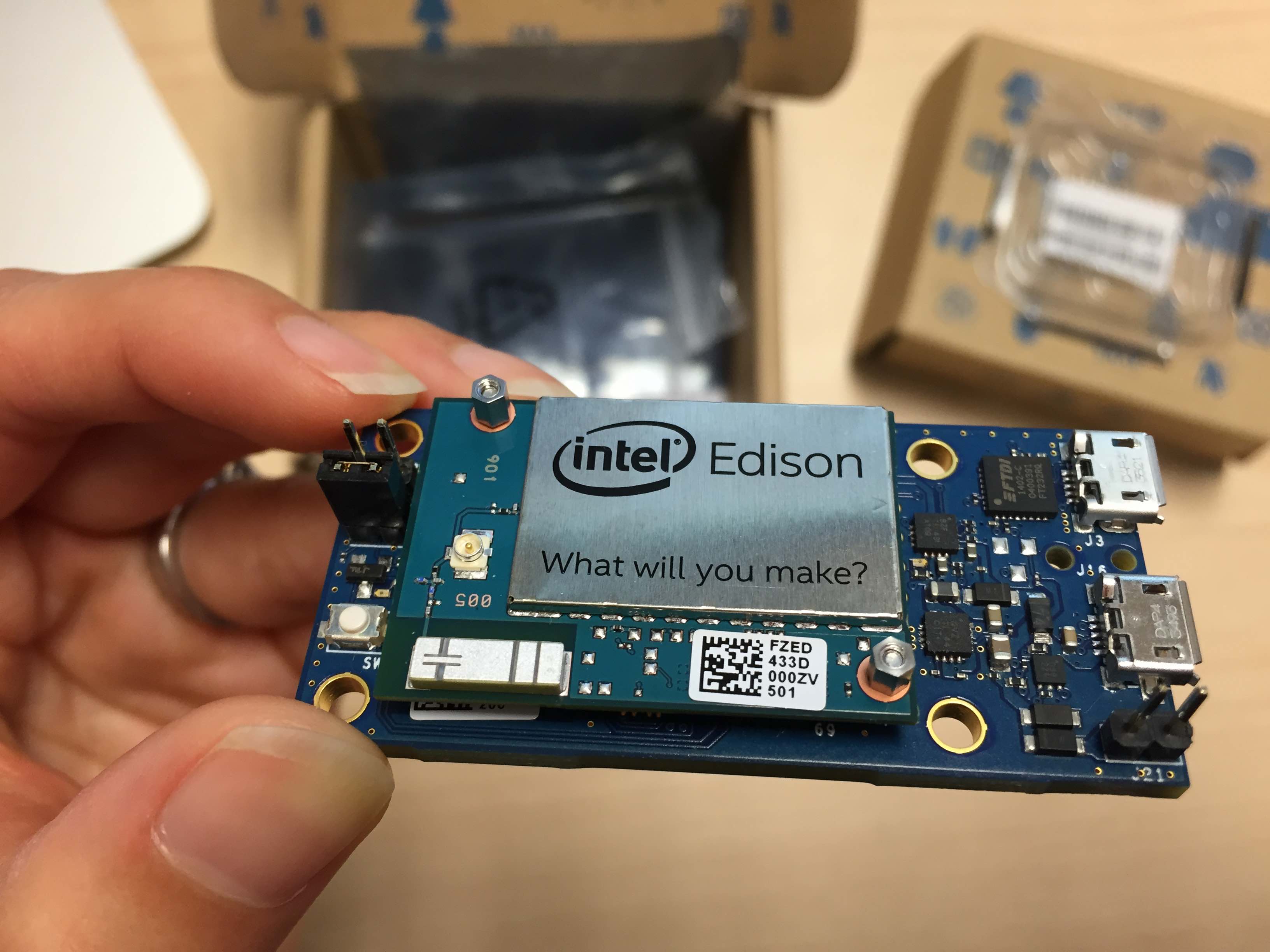 Closeup of Edison on Mini breakout board