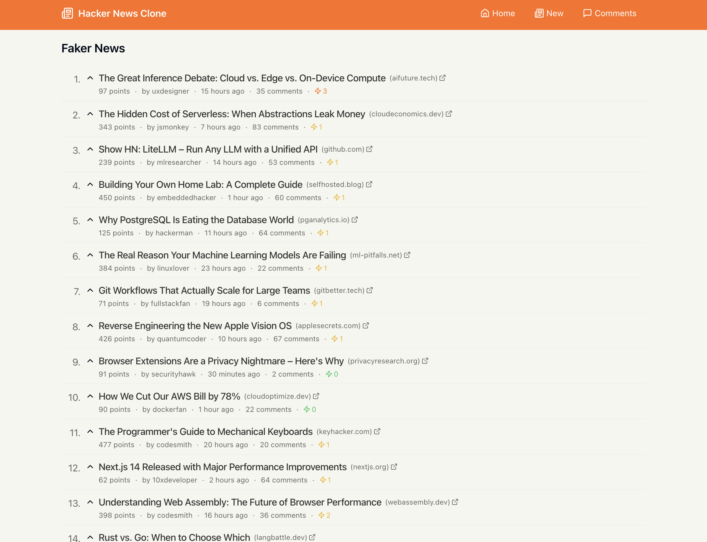 Hacker news simulator