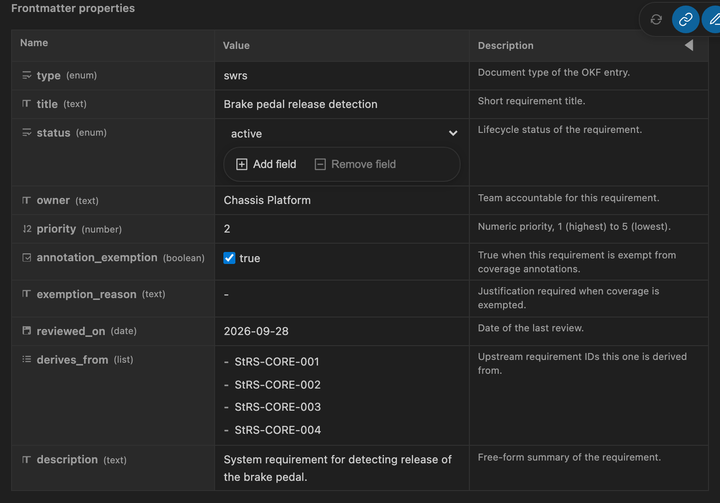 Editing an OKF frontmatter property in place
