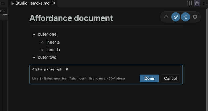 Edit affordance on rendered Markdown