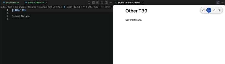 Markdown source beside the Studio preview