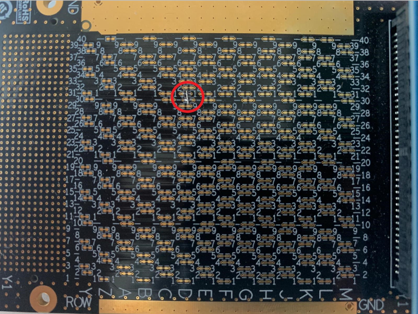 ZX180V-HSPC breakout adapter showing the D30 and D31 pins to be bridged