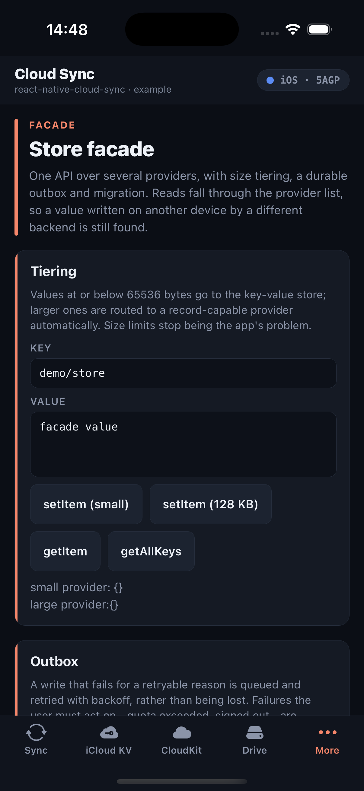 Store facade tab - size tiering across providers