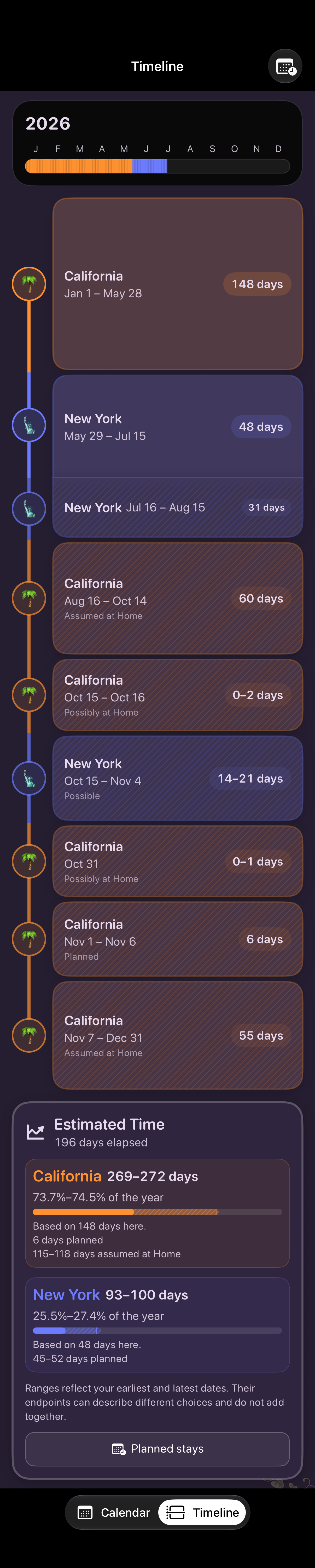 Timeline in dark appearance