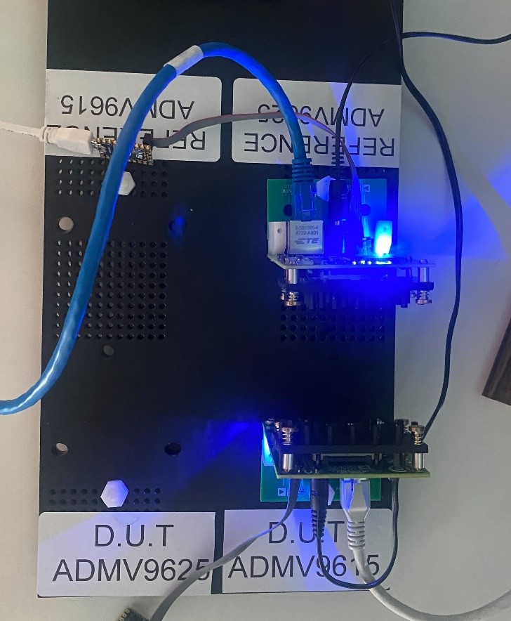 https://media.githubusercontent.com/media/plescaevelyn/adi-documentation/admv96s_prod_test/docs/solutions/reference-designs/admv96s-wgbe-ek1/production_testing/images/dut_and_ref_board_setup.jpg