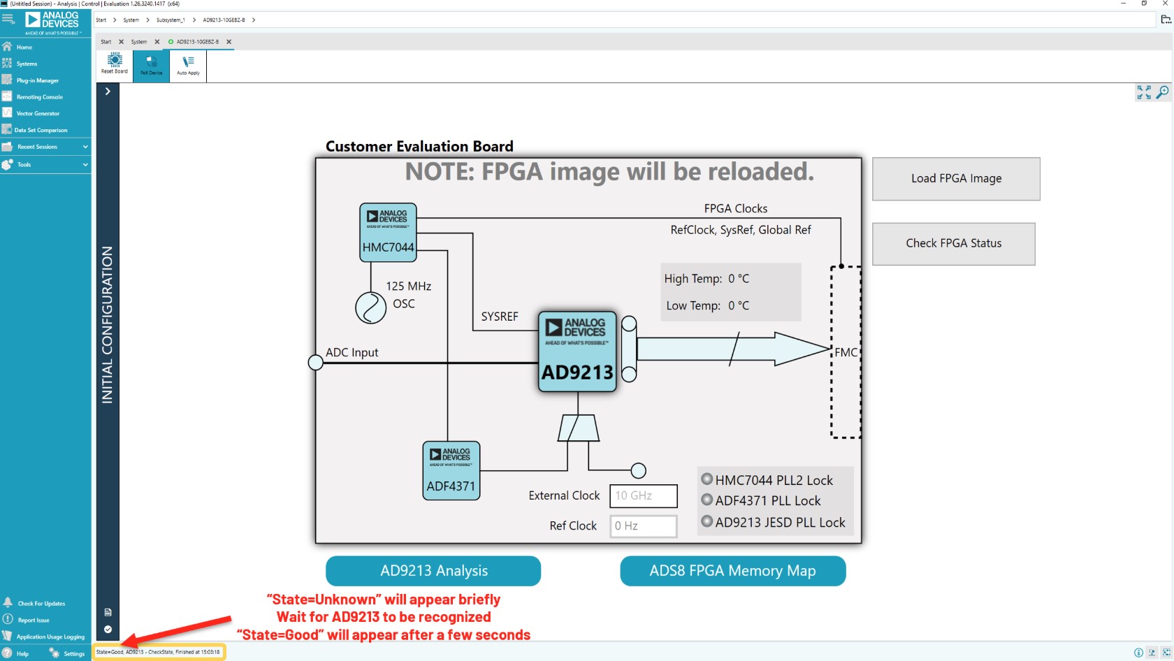 ACE board view for the external clocking configuration