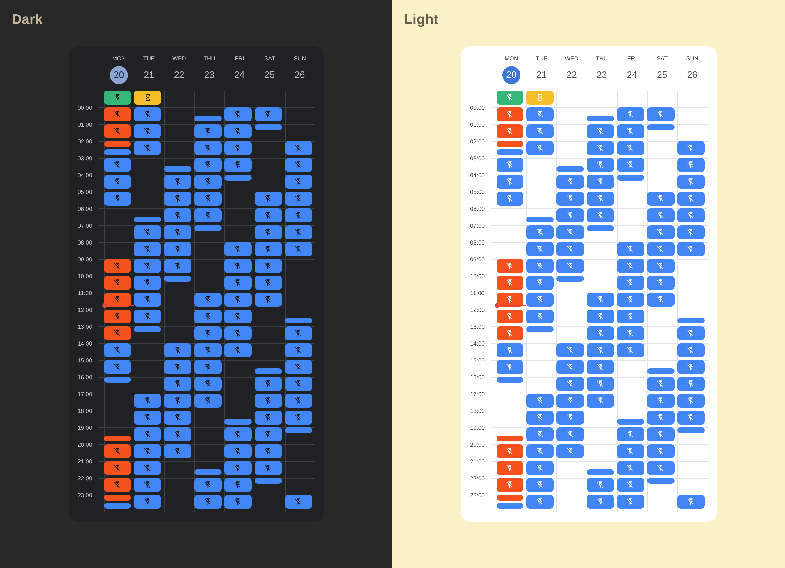 Calendar Week Grid Card Example: Google Calendar Original Separated
