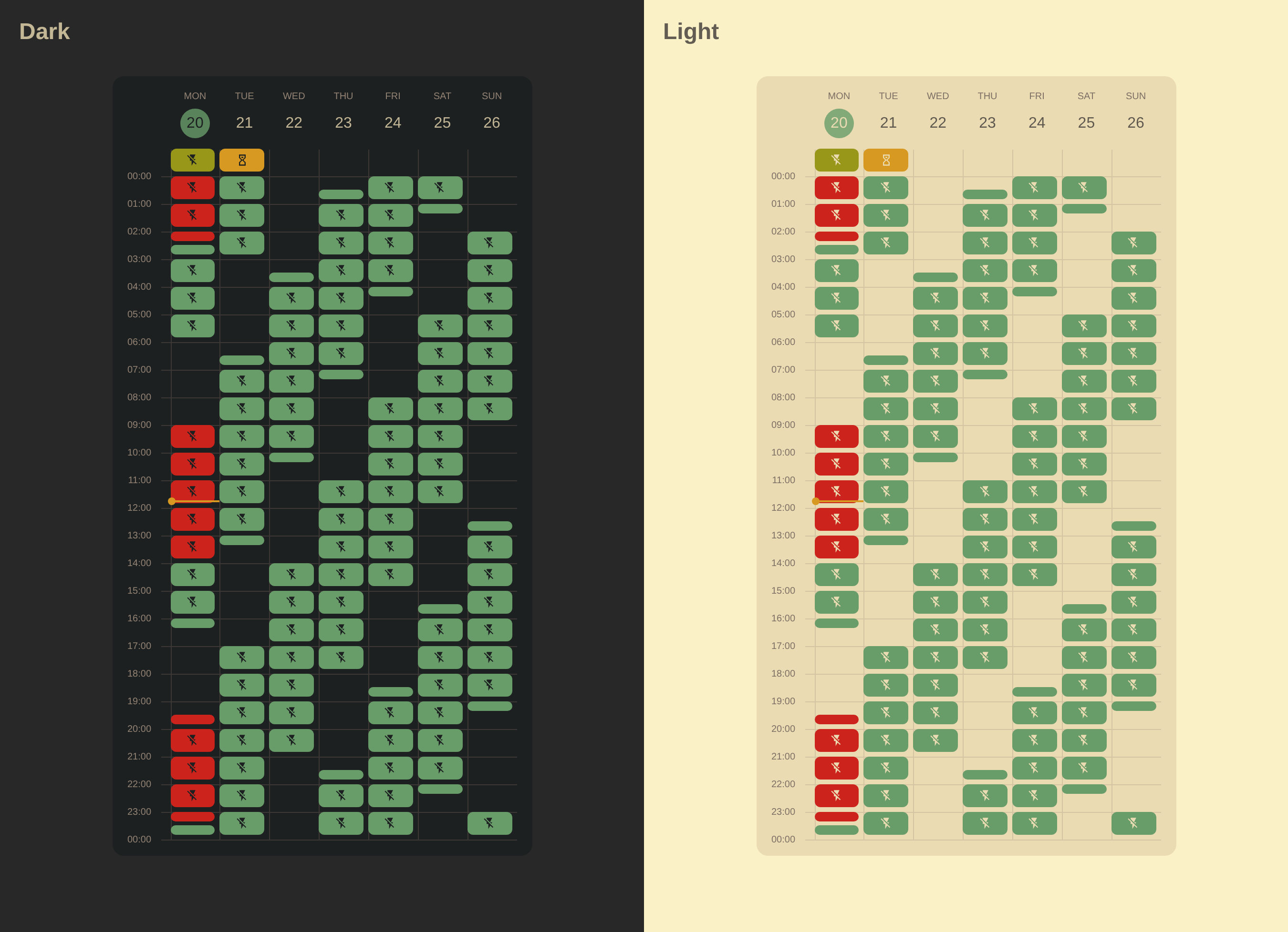 Calendar Week Grid Card Example: Google Calendar Separated