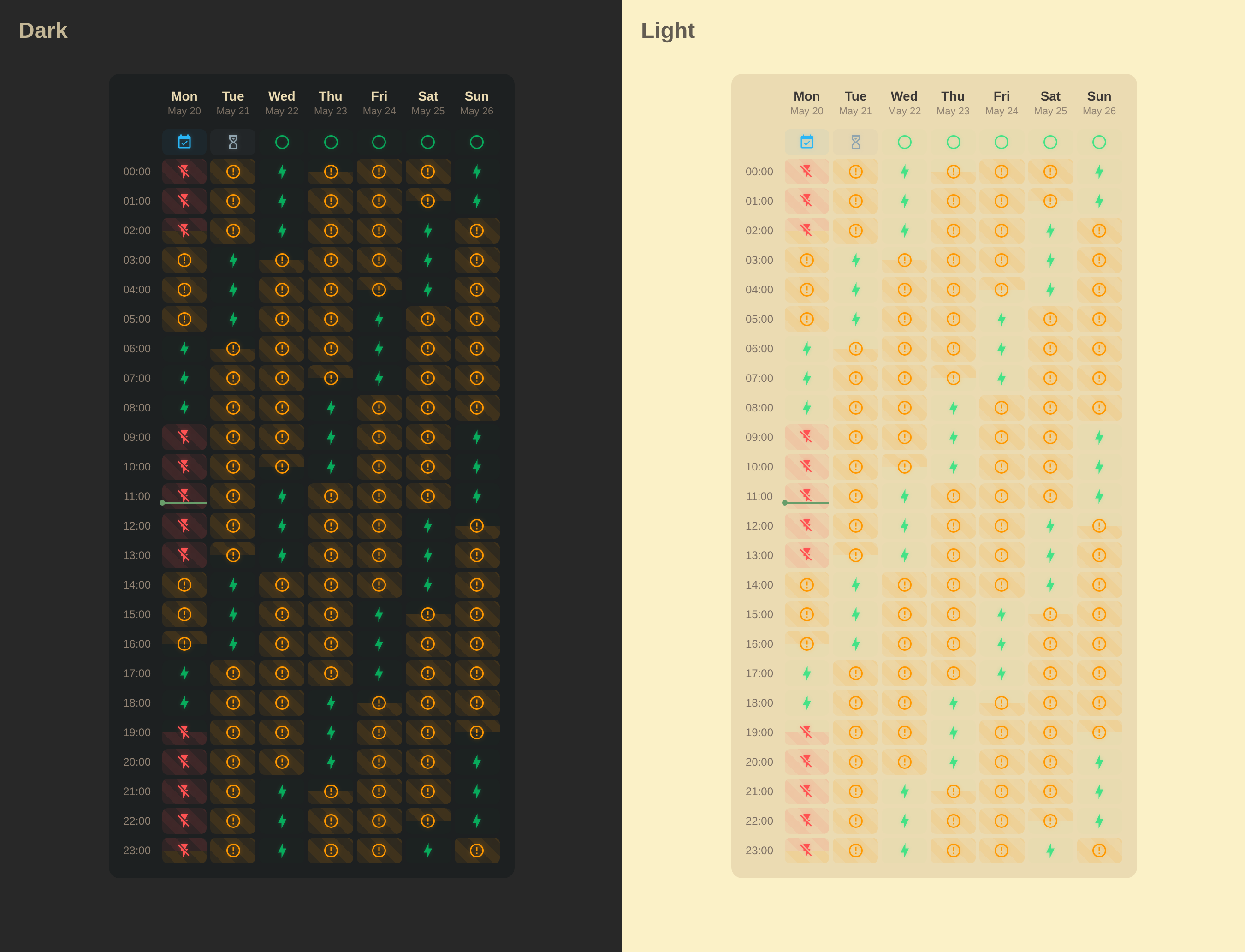 Calendar Week Grid Card Example: Neon