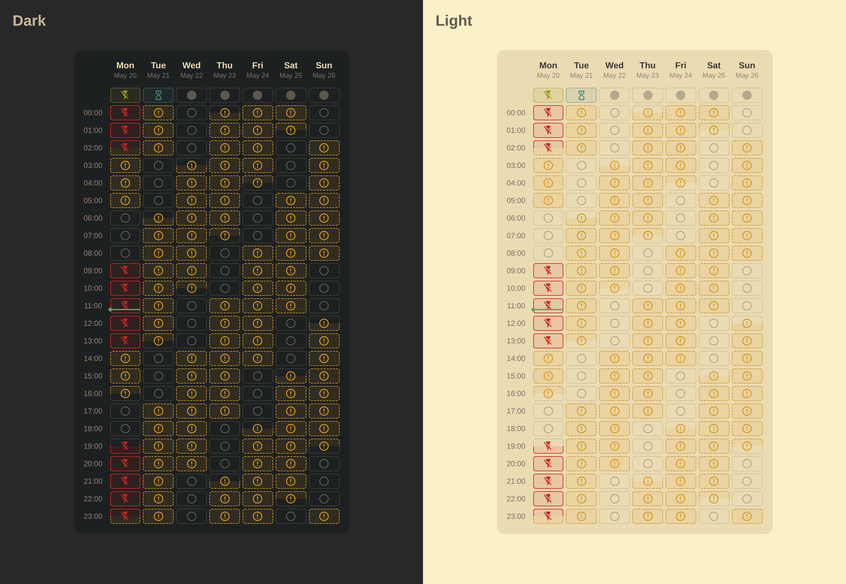 Calendar Week Grid Card Example: Simple Colored