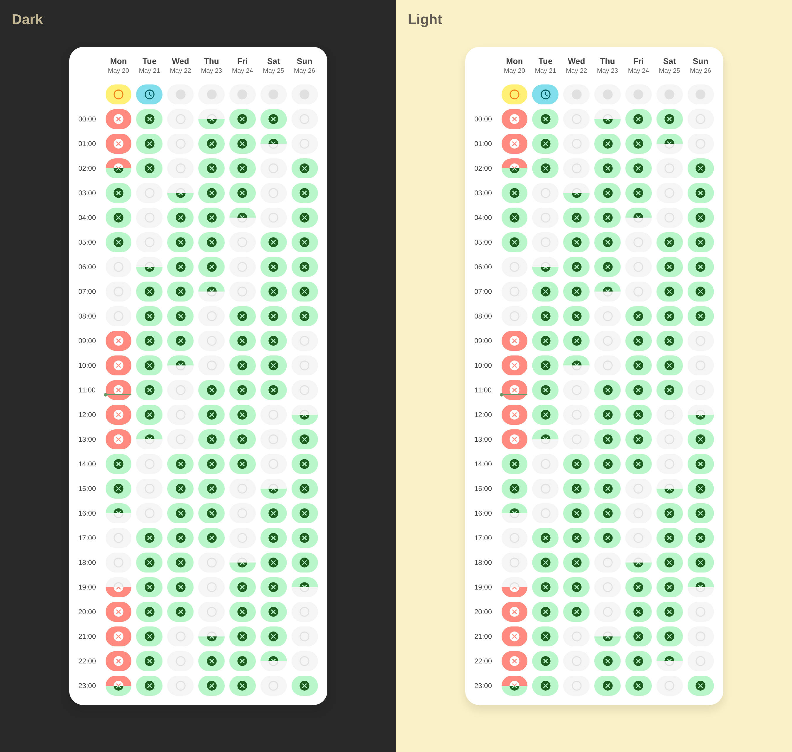 Calendar Week Grid Card Example: Soft UI