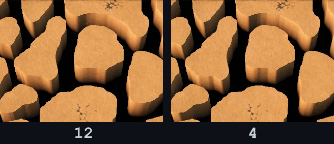 CHASM_WALL_NORMALS_SAMPLE_COUNT values comparison