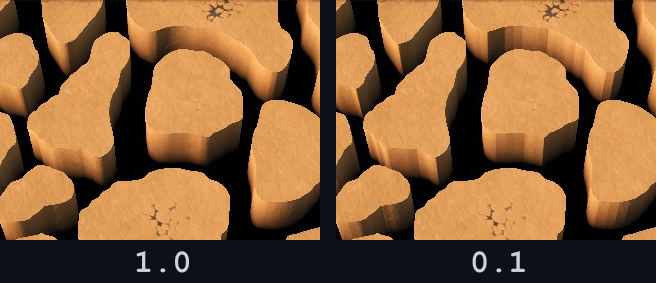 CHASM_WALL_NORMALS_SAMPLE_DISTANCE values comparison