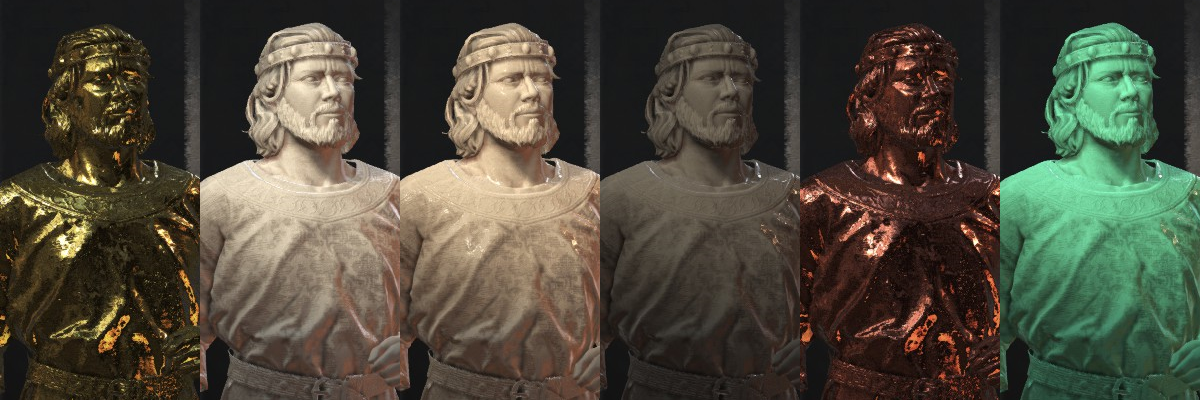 Several portraits of Duke Vratislav with various statue effects applied