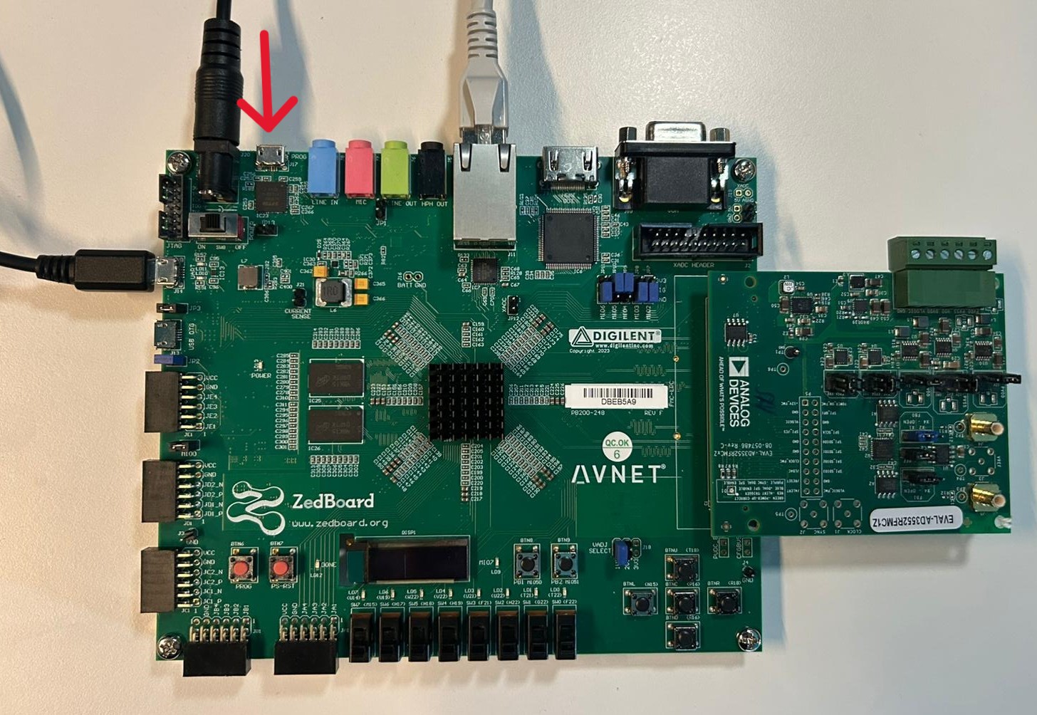 EVAL-AD3552R hardware setup on ZedBoard