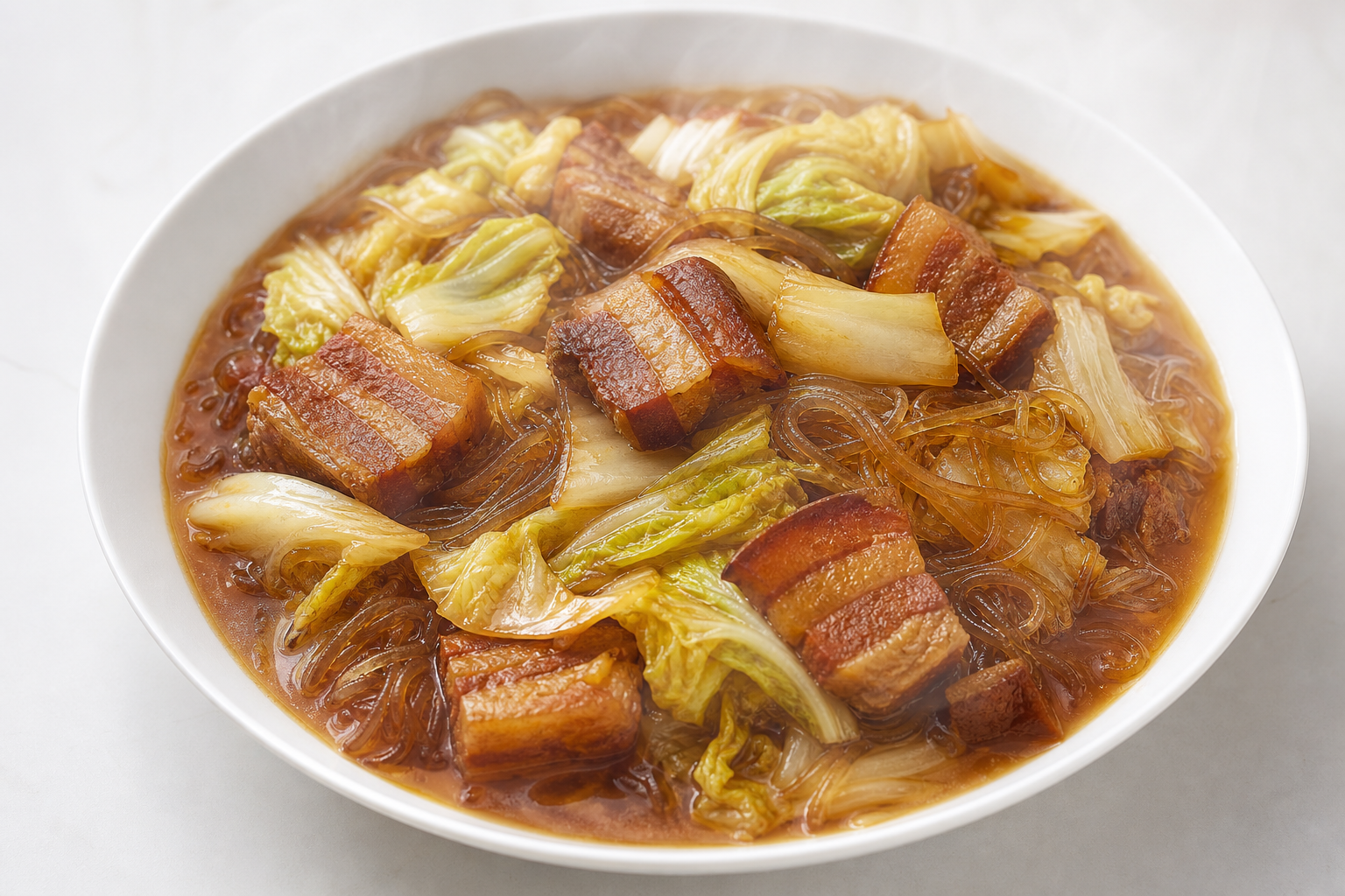 Braised Pork Belly, Napa Cabbage, and Sweet Potato Glass Noodles